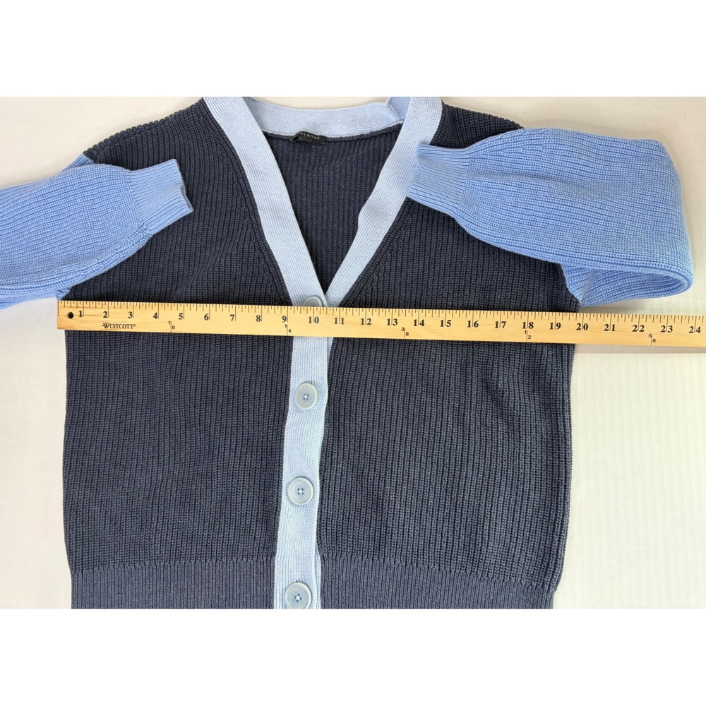 Talbots Petite LP Pima Cotton Cardigan Sweater Navy Blue Light Blue Button Front - Picture 7 of 10